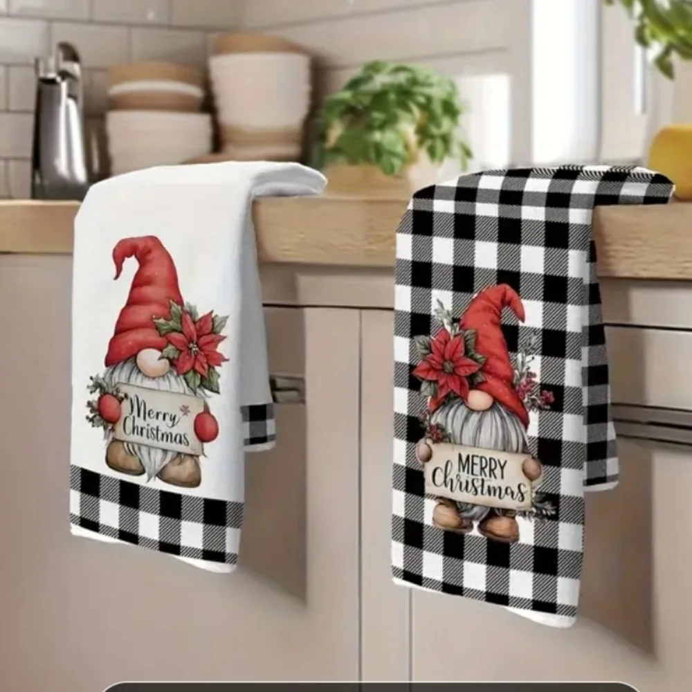 Festive Gnome Christmas Kitchen Towels - Red and Black